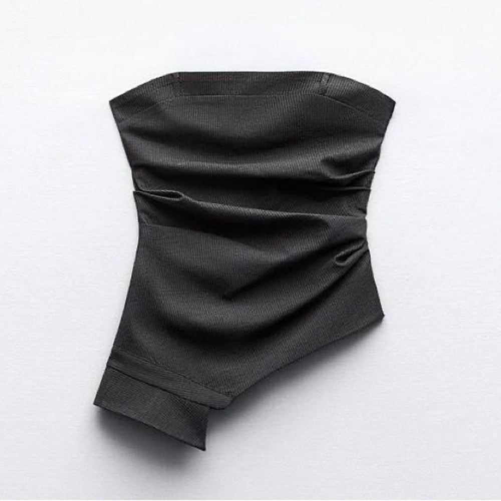 Zara Strapless Asymmetrical Pinstripe Top